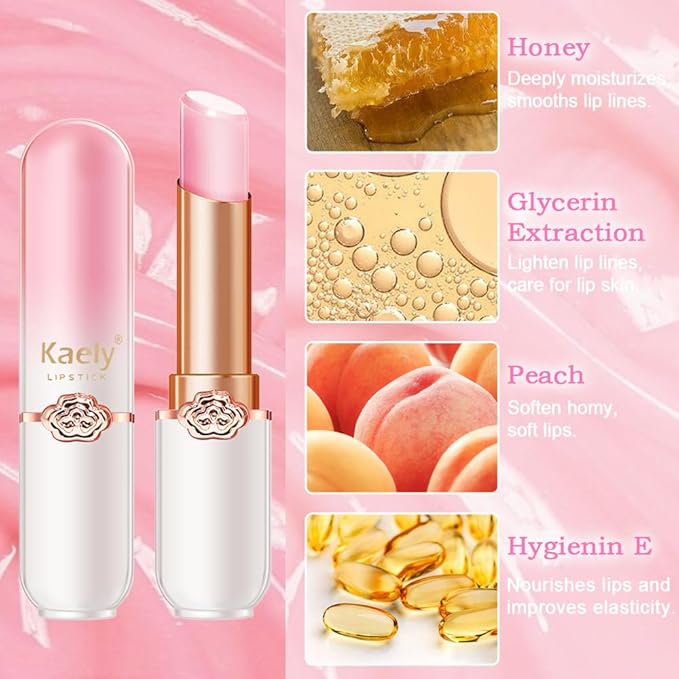 Kaely 3Pcs Peach Strawberry Blueberry Hydrating Lipstick Tinted Lip Balm, Color Changing PH Lipstick Makeup, Korean Magic Lip Stain Long Lasting Waterproof, labiales magicos 24 horas originales