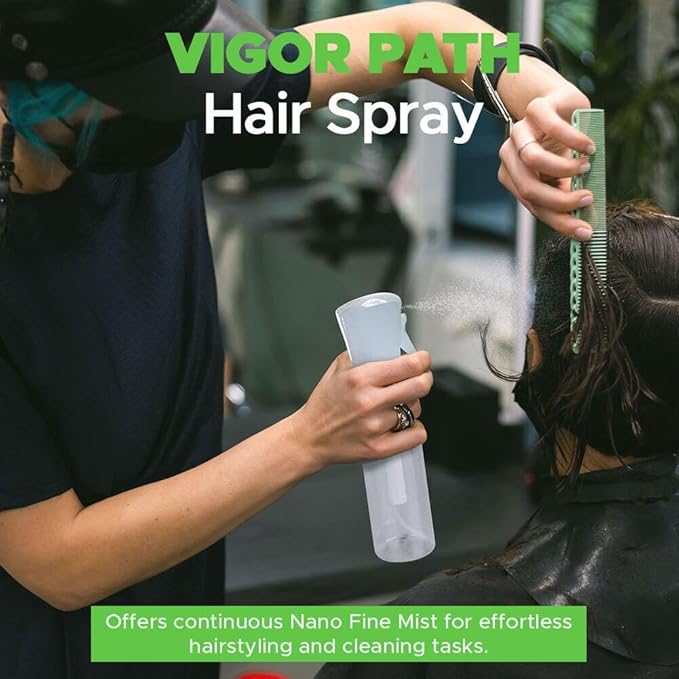 VIGOR PATH Continuous Mist Spray Bottle β Fine Mist Sprayer for Hair, Plants, Cleaning & Beauty β Refillable & Reusable Water Spray Bottle (Clear, 10oz)