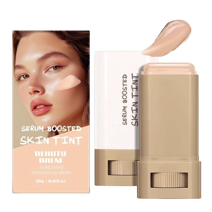 Beauty Balm Serum Boosted Skin Tint, Solid Tinted Moisturizing Serum Foundation Stick, Buildable Medium-to-Full Coverage Contour Stick for Face Makeup (#01)