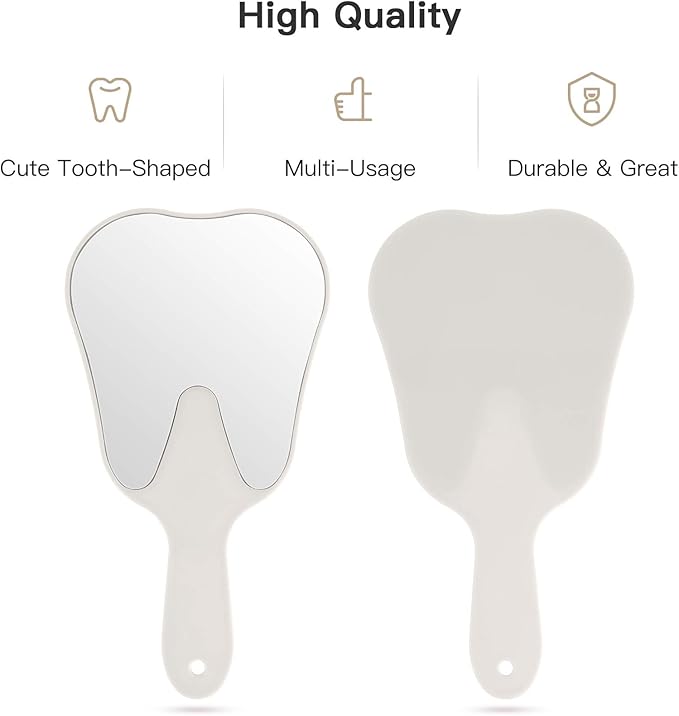 Annhua Handheld Mirrors with Handle Small Face Mirror, Tooth Shaped Hand Mirror Makeup, Used for Dentist Office, Clinic, Bathroom, Barber and Salon - White