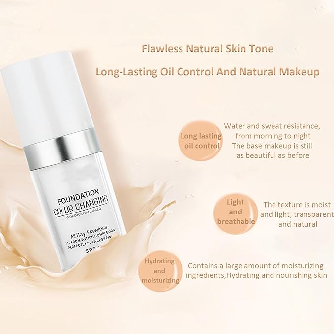 Diligentup Color Changing Foundation, Foundation Color Changing, Long-Lasting, Waterproof, Hydrating and Moisturizing (1pcs, one size)