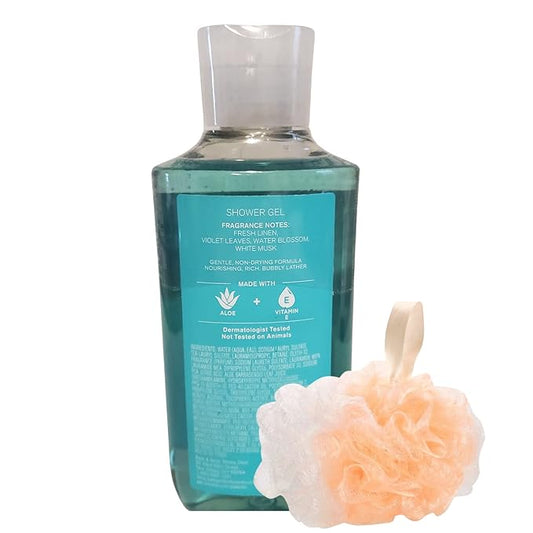 Bath & Body Works Bath and Body Works Gift Set Bundle with Shower Gel Soap and Loofah Sponge Pouf - (Saltwater Breeze), Beige, 1 Count , 2