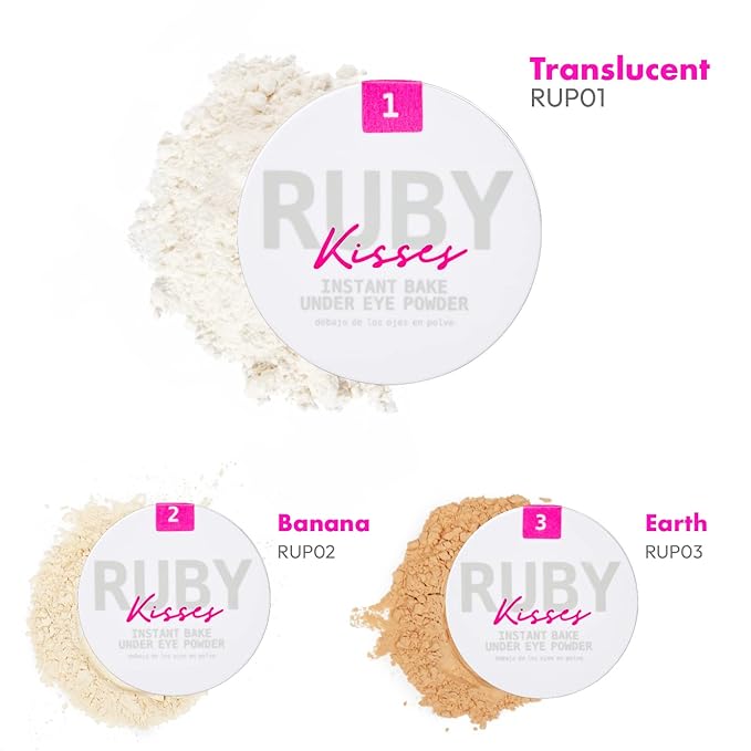 Ruby Kisses Instant Bake Undereye Powder - Vegan, Cruelty Free Powder for Brightening Eyes and Smudge-Free Makeup (Translucent)