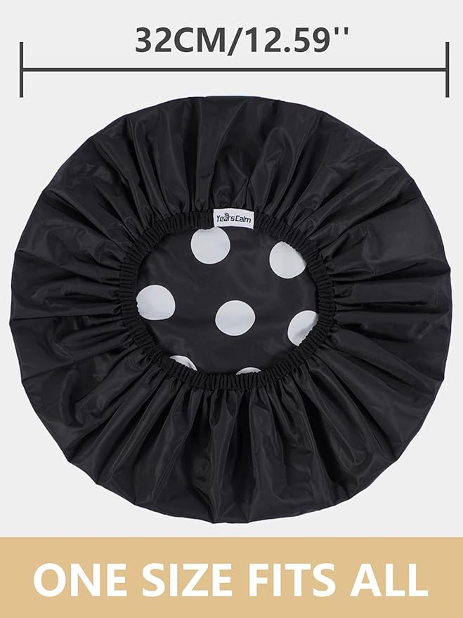 Years Calm Shower Caps For Women Reusable Waterproof,Pattern And Solid Color Dual-Layer Design For Dual-Layer Usable,Protects Hair In Shower, Spa, Cooking, Clean & Travel (Black, One Size)