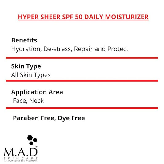 M.A.D Skincare Hyper Sheer SPF 50 Daily Moisturizer 1.7 oz.