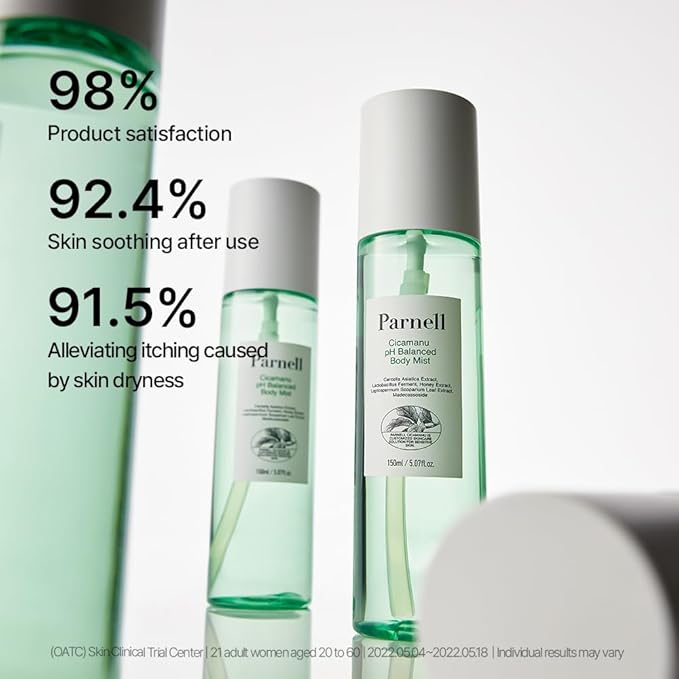 Parnell Cicamanu pH Balanced Body Mist - Centella Asiatica, Hyaluronic Acid, Ceramide, LHA, PHA, Mild Exfoliating, Soothing and Moisturizing Mist for Body, Back Acne and Bacne (5.07 Fl Oz / 150ml)