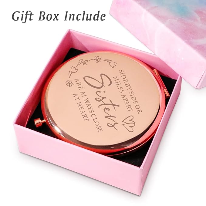 Sister Gifts from Sister, Personalized Compact Mirror, Unique Mothers Day Birthday Gifts for Sister, Sentimental Graduation Present for Her