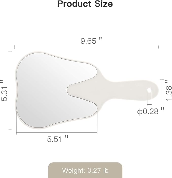 Annhua Handheld Mirrors with Handle Small Face Mirror, Tooth Shaped Hand Mirror Makeup, Used for Dentist Office, Clinic, Bathroom, Barber and Salon - White