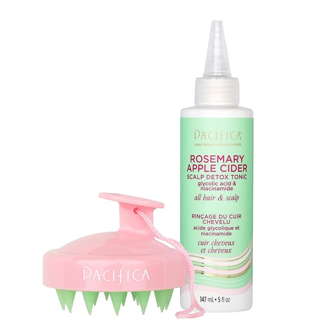 Pacifica Scalp Detox Set β Rosemary Apple Cider Vinegar Scalp Exfoliating Tonic with Scalp Massager Brush, Deep Cleansing & Clarifying Treatment for Buildup, Dry Flaky Scalp, Vegan