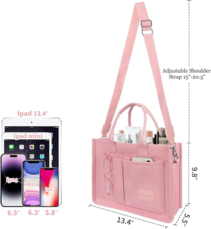 Canvas Tote Bag for Women With Pockets, Laptop Work Crossbody Purses Everything Shoulder Tote Bag Everyday Satchel Handbags