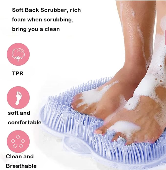 YVPSI Shower Foot & Back Scrubber, Wall Mounted Massage Pad, Silicone Bath Massage Cushion Brush with Suction Cups for Body Scrubber Improve Foot Circulation & Soothes Tired Feet (Blue)