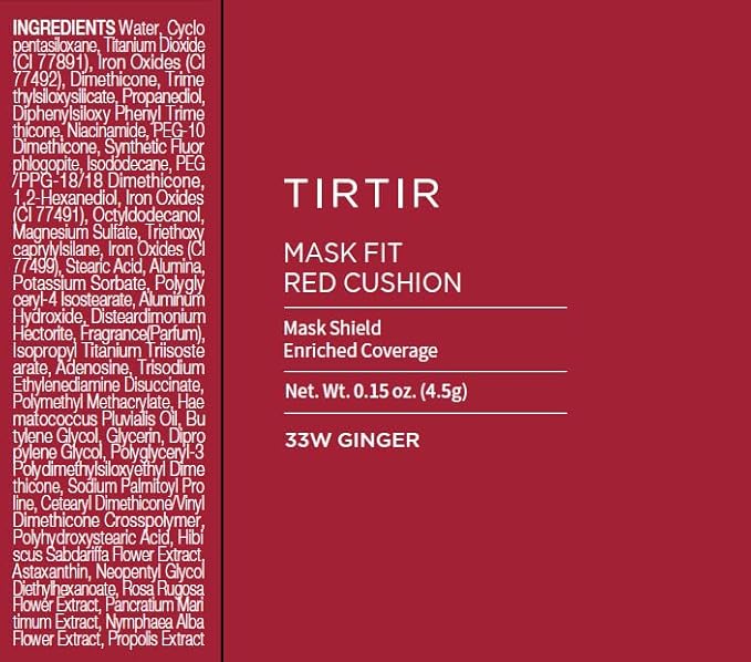 TIRTIR Mask Fit Red Cushion Foundation | Full coverage, Weightless, Skin fit, Satin Glow Finish, Korean Makeup, beauty, Tattoo cover up, Buildable (#33W Ginger, 0.63 Fl Oz)