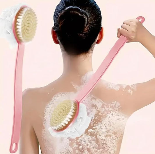 Double Sided Bath/Shower Brush, Two in One Long Handle Brush, Soft Bristle Massage Brush, Body Brush, 2 PCS (Blue+Pink)
