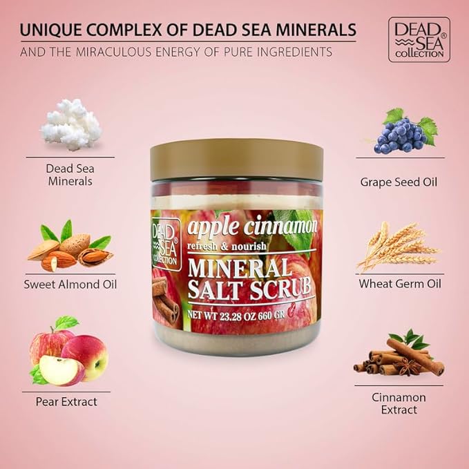 Dead Sea Collection Apple Cinnamon Salt Scrub β Exfoliating Body Scrub for Women β Moisturizing and Nourishing Skin β with Pure Oils and Dead Sea Minerals (23.28 Oz)