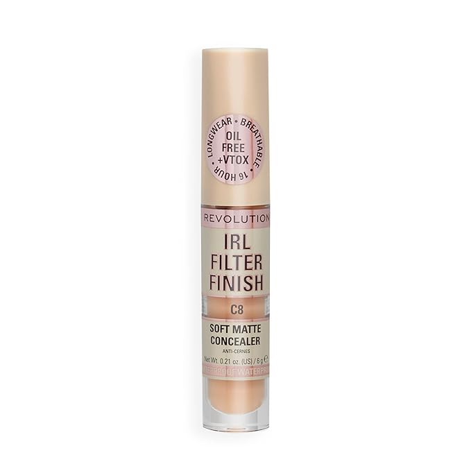 Revolution, IRL Filter Finish Concealer, Full Coverage, Oil-Free, Long-Lasting & Lightweight Formula, Infused with Hyaluronic Acid, Vegan & Cruelty-Free, C8, 0.21 oz