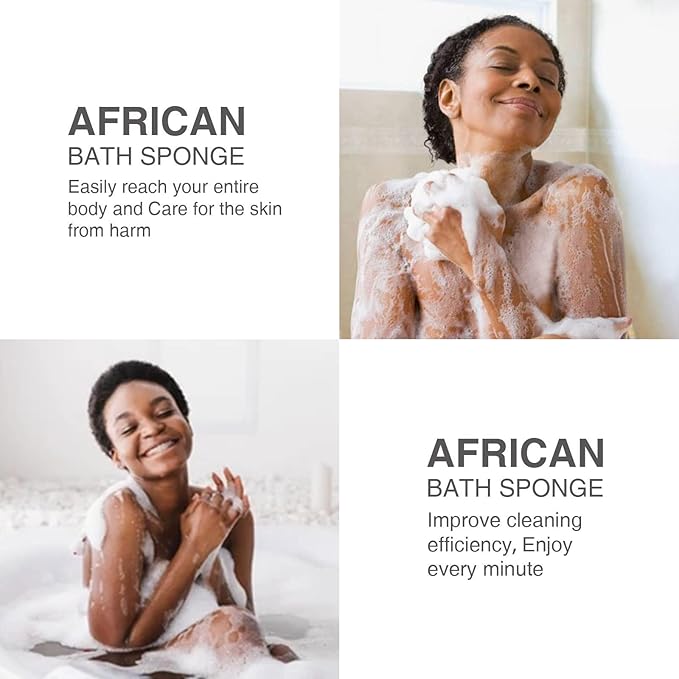 UJFQBH 3 Pieces African Bath Sponge African Net Long Net Bath Sponge Exfoliating Shower Body Scrubber Back Scrubber Skin Smoother,Great for Daily Use (Pink,Yellow,Purple,Black,Blue,Brown)