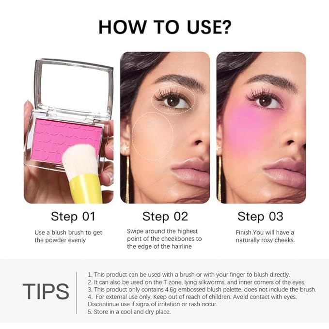 Blush Powder Palette, Multi-Use Matte Makeup Blush Palette for Cheeks, Eyes, Long-Lasting, Natural Look, Complements All Skin Tones, Vegan, High Pigmented (Cherry, Normal)