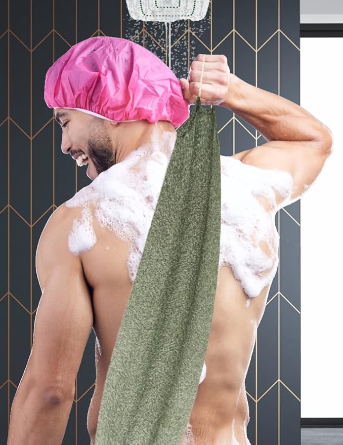 Scrubber Back for Shower Extended Length Scrubber Towel Exfoliating Washcloth Body Scrub Sponge Shower Loofah with Handle for Women Men Deep Clean Body Skin Massages (green2)