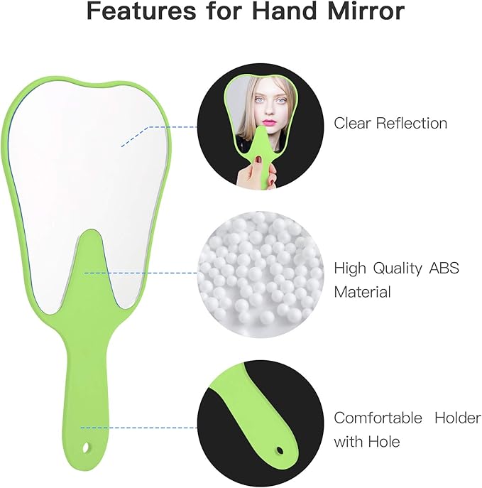 Annhua Hand Mirror Small Face Mirrors, Handheld Mirrors with Handle Tooth Shaped Mirror Tool for Dentist Clinic, Barber, Salon and Hairdreesing - Green