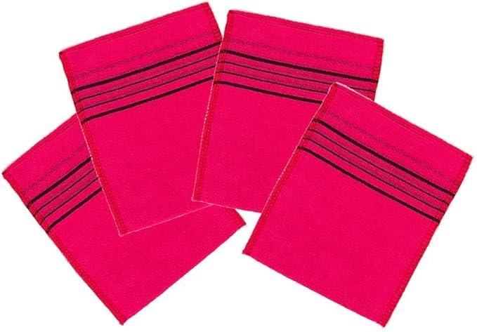 Korean Asian Exfoliating Bath Washcloth Mitt for Remove Dead Skin.Exfoliating Body Scrubber.Exfoliating Gloves for Body Scrub (Red 4)