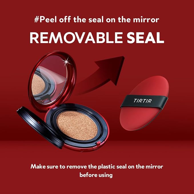 TIRTIR Mask Fit Red Cushion Foundation | Full coverage, Weightless, Skin fit, Satin Glow Finish, Korean Makeup, beauty, Tattoo cover up, Buildable (#22C Peach Beige, 0.63 Fl Oz)