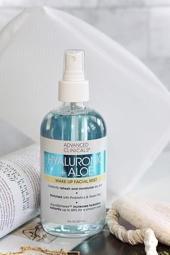 Advanced Clinicals Hyaluronic Acid + Aloe Vera Facial Toner Hydrating Skin Care Face Mist, Non-Greasy Face Spray for Instant Hydration W/Probiotics, Green Tea, & Premium Natural Extracts, 8 Fl Oz