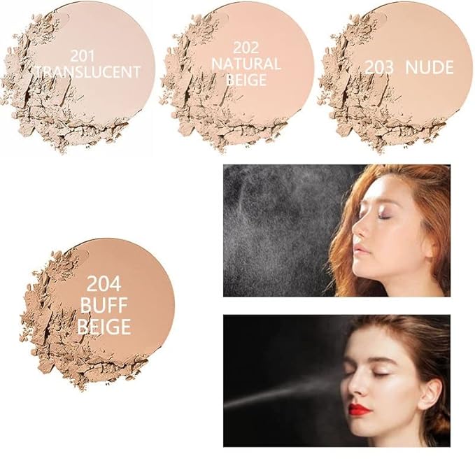 2 Pack PHOERA Matte Face Powder, Control Oil Brighten Skin Color Cover Blemish Makeup Face Setting Setting Powder Foundationγ (202- Natural Beig)