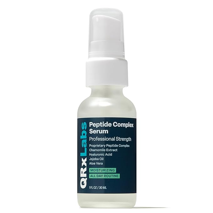 QRxLabs Peptide Complex Serum for Face - Collagen Booster with Hyaluronic Acid & Chamomile Extract - Reduces Wrinkles, Heals & Repairs Skin, Tightening Effect - Hyaluronic Acid Serum for Face