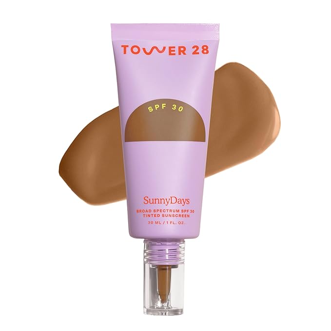 Tower 28 Beauty SunnyDays SPF 30 Tinted Mineral Sunscreen - For Sensitive Skin - 2-in-1 Facial Broad Spectrum UVA/UVB Protection + Foundation β Shade 50 SUNSET, 1 Fl Oz