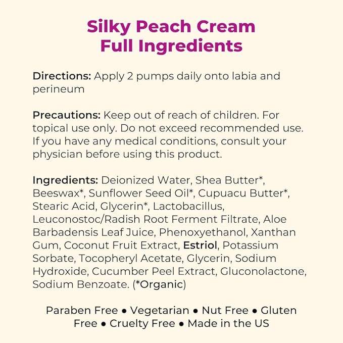 Silky Peach Cream by Parlor Games β Bioidentical Estriol Cream for Women β Menopause Relief for Vaginal Dryness & Vulva Itch β 30ml Bottle (2 Month Supply)