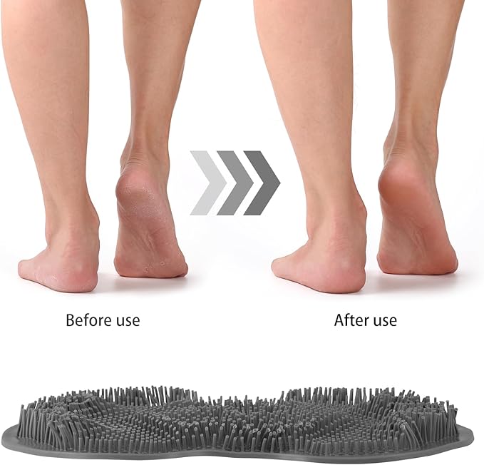 2PACK Shower Foot Scrubber Mat,Wall Mounted Back Scrubber Silicone Bath Massager Cushion Brush with Non-Slip Suction Cups,Foot Scrubber for Use in Shower for Improve Skin Exfoliation(Grey&Pink)