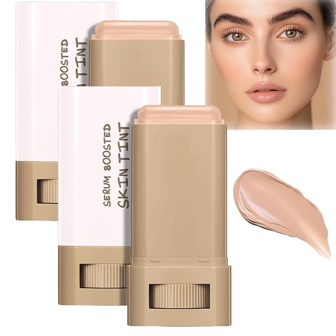 2 Pcs Foundation Stick Beauty Balm Serum Boosted Skin Tint Solid Tinted Moisturizing Serum Contour Stick Foundation for Women Natural Finish Makeup (#05, 0.63 OZ)