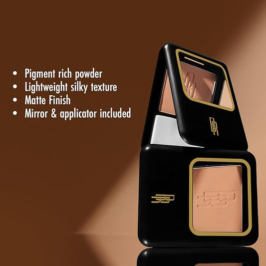 Black Radiance Pressed Powder, Buildable & Blendable Matte Finish Shine Control Compact with Mirror & Applicator, Cruelty-Free & Vegan - Crรจme Fresh