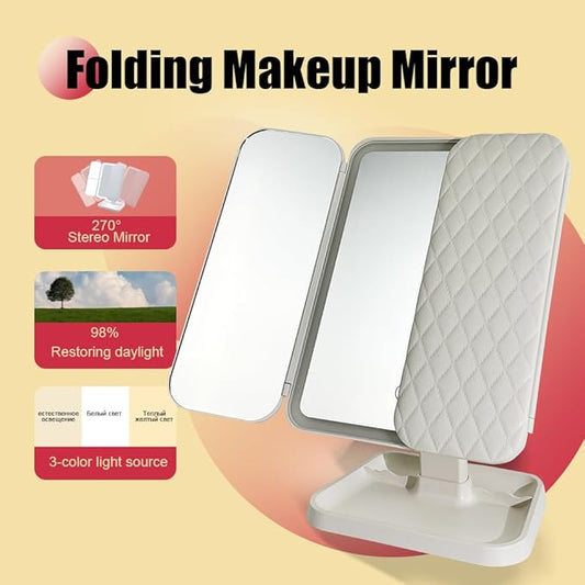 Smart Touch Control Makeup Mirror with 1X/2X/3X Magnification & 270Β° Rotation - 52 LED Vanity Mirror with 3 Lighting Modes, 95% Daylight Accuracy, USB Charging, Foldable Design for Travel & Home Use