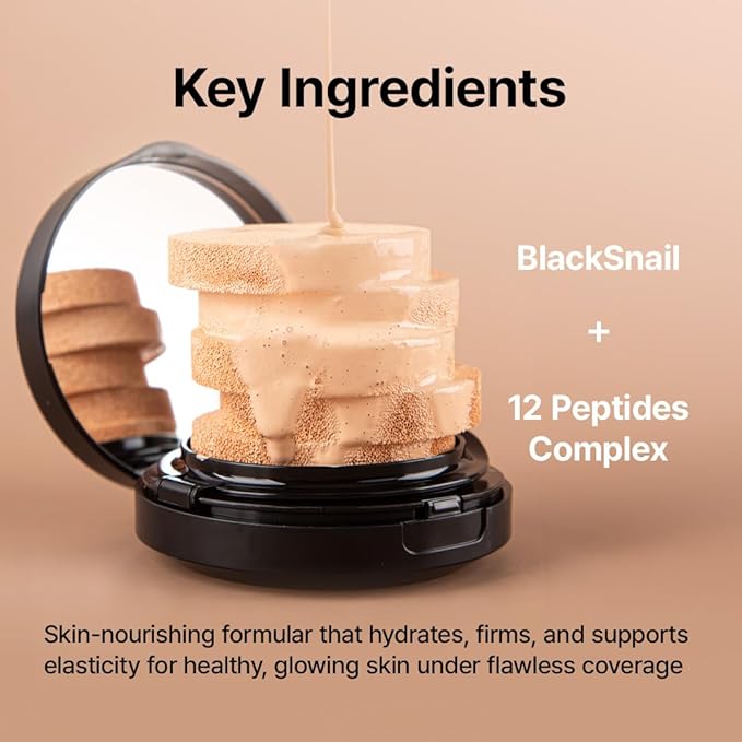 Farmstay Black Snail & Peptide 9 Perfect Cushion Foundation | Full Coverage, Lightweight, Skin-Fit, Smooth Radiant Finish, Korean Cushion Foundation (#23 Natural Beige, 0.53 Fl Oz)