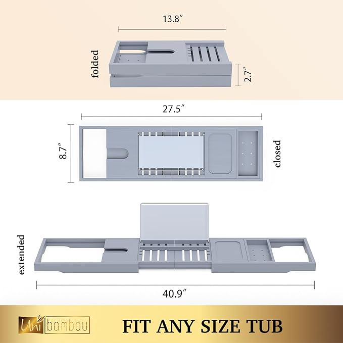 Foldable Bathtub Tray - Expandable Bamboo Bath Caddy Tray for Tub - Luxury Wood Bath Accessories, Perfect Spa Experience for New Home - Unique House Warming Gifts for Mom, Women, Couples