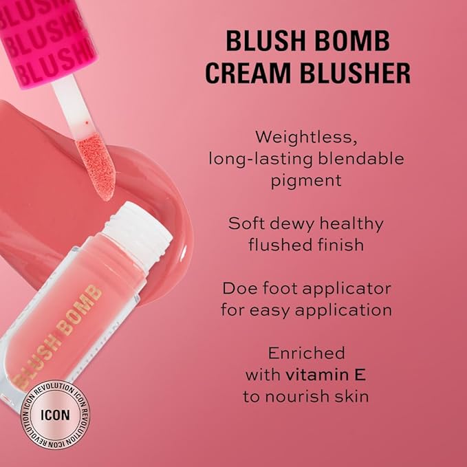 Revolution Beauty, Blush Bomb Cream Blusher, Lightweight Makeup & Creamy Formula for a Dewy Finish, Enriched with Vitamin E, Savage Coral, 0.15 Fl. Oz.