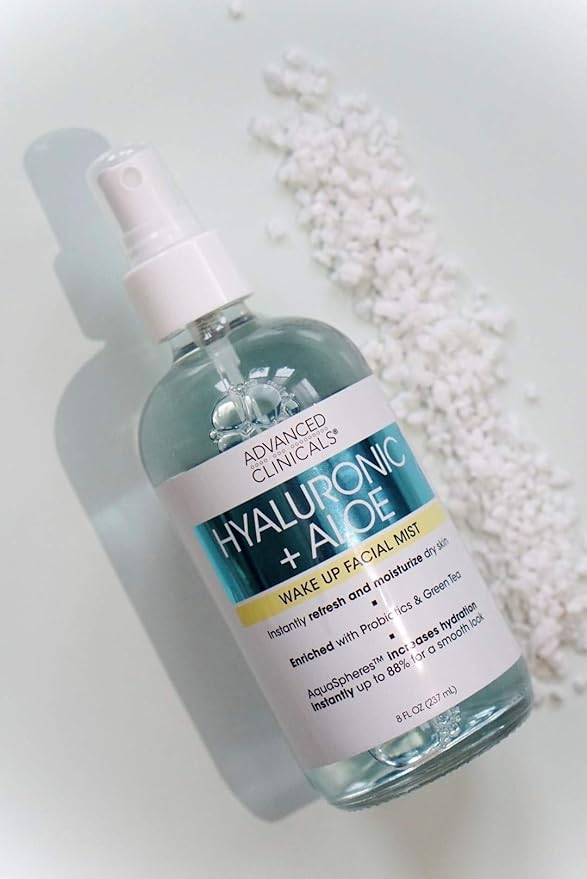 Advanced Clinicals Hyaluronic Acid + Aloe Vera Facial Toner Hydrating Skin Care Face Mist, Non-Greasy Face Spray for Instant Hydration W/Probiotics, Green Tea, & Premium Natural Extracts, 8 Fl Oz