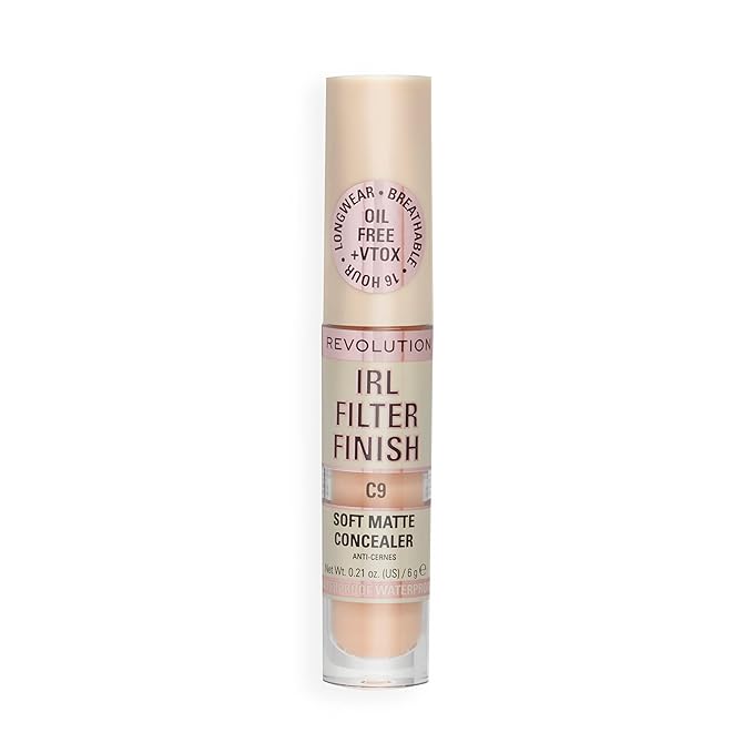 Revolution, IRL Filter Finish Concealer, Full Coverage, Oil-Free, Long-Lasting & Lightweight Formula, Infused with Hyaluronic Acid, Vegan & Cruelty-Free, C9, 0.21 oz