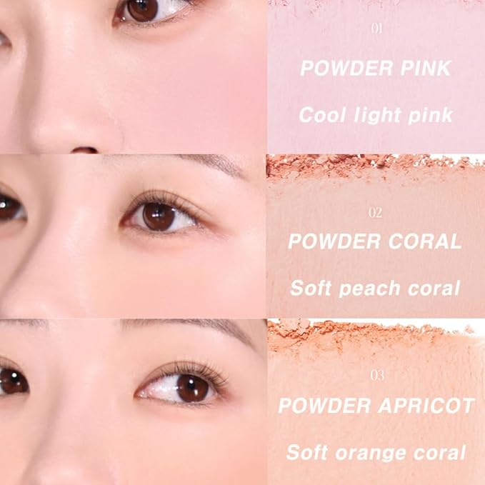 BBIA Ready To Wear Powder Cheek Blush 3 Color β Buildable & Blendable Soft Blush for Cheeks, Matte & Shimmery Finish, Lightweight, Long-Lasting, Vegan, Korea Face Makeup, 0.19oz (03 POWDER APRICOT)