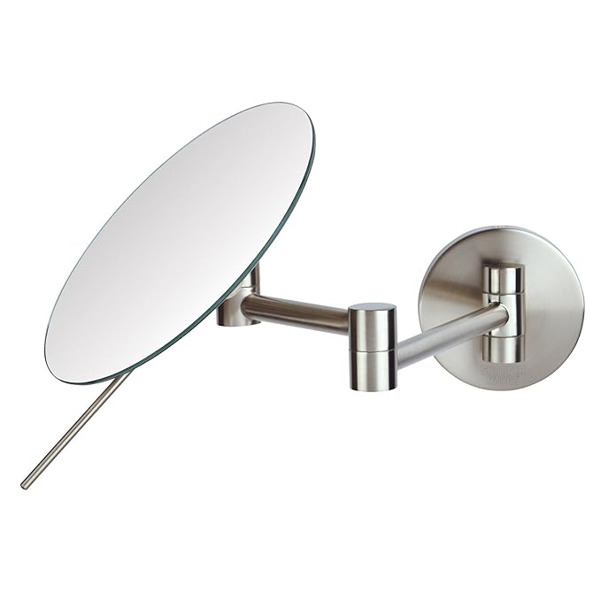 Sharper Image Jerdon 7.75-Inch Wall Mount Mirror - Makeup Mirror with 5X Magnification & 14-inch Wall Extension - Nickel Finish Round Personal Mirror - Model JRT685N