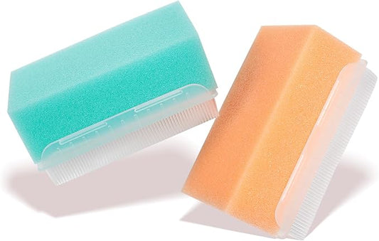 2PCS Cradle Cap Brush, Baby Bath Sponge - 2-in-1 Brush & Sponge for Scalp Treatment, Sensory Therapy, and Bath Time Care