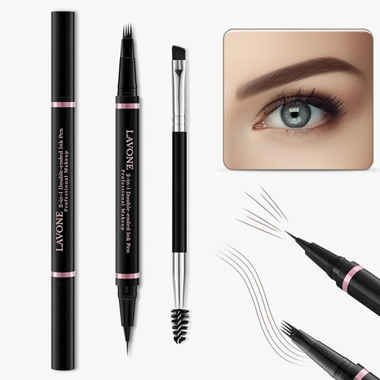 Eyebrow Pencil Makeup Kit, with Waterproof 2-IN-1 Microblading Eyebrow Pen, Eyebrow Pomade, Eyeliner and Dual-ended Eyebrow Brush, Brow Pencil Kit for Natural Eyebrows - Ash Blonde