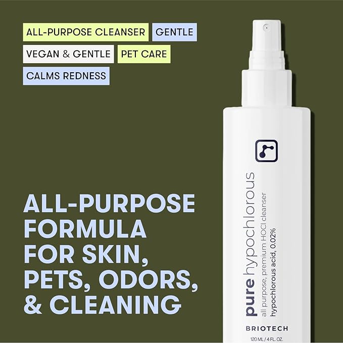 BRIOTECH Pure Hypochlorous Acid Spray and Cleanser, Original Premium HOCl Topical Solution, Multi-Purpose Cleaner, Family Approved & Pet Friendly, 4 fl oz (2 Pack)