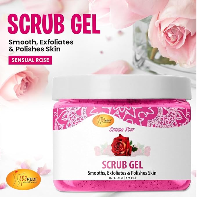 SPA REDI β Exfoliating Scrub Pumice Gel, Sensual Rose, 16 oz - Manicure, Pedicure and Body Exfoliator Infused with Hyaluronic Acid, Amino Acids, Panthenol and Comfrey Extract