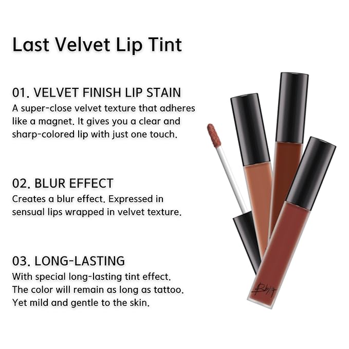 BBIA Last Velvet Lip Tint - Soft & Creamy Matte Finish Lip Stain, Blur Effect with Velvety Texture, Long-Lasting, High Pigment, Lightweight, Non-Drying, Korean Lip Makeup (35 FEIGN JOY)