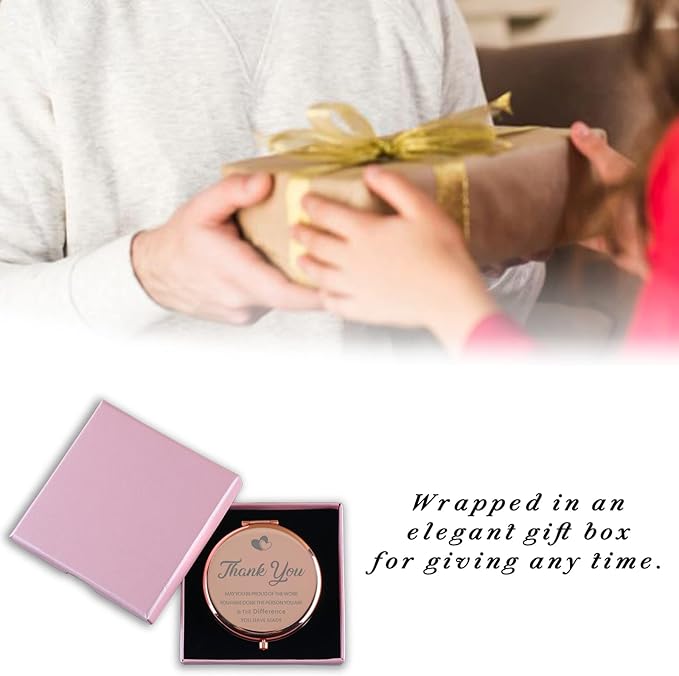 Thank You Inspirational Farewell Gifts for Coworkers Women Rose Gold Compact Cute for Purse Travel Folding Hand Mirror Retirement Birthday Christmas Thanksgiving