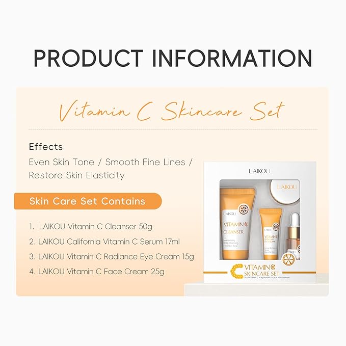 Skincare Set, Vitamin C Serum for Face Skin Care Sets & kits - Cleanser, Serum, Eye Cream & Face Cream, Pamper Gift Sets for Women Teenage Girls, Facial Kit for 4pcs