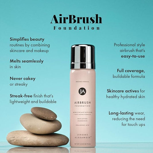 MagicMinerals AirBrush Foundation by Jerome Alexander β 2pc Set with Airbrush Foundation and Kabuki Brush - Spray Makeup with Anti-aging Ingredients for Smooth Radiant Skin - Warm Beige