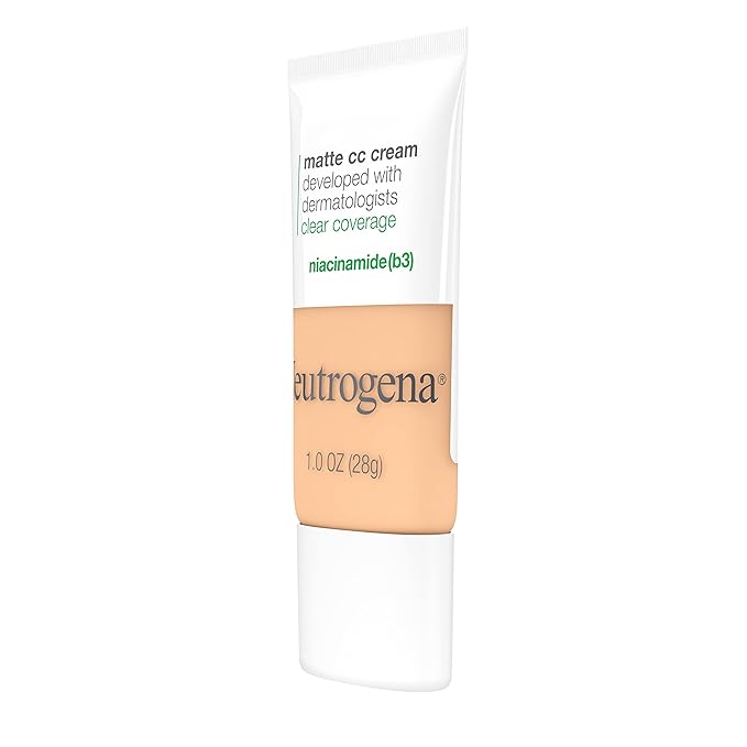 Neutrogena Clear Coverage Flawless Matte CC Cream, Full-Coverage Color Correcting Cream Face Makeup with Niacinamide (b3), Hypoallergenic, Oil Free & Fragrance Free, Porcelain, 1 oz